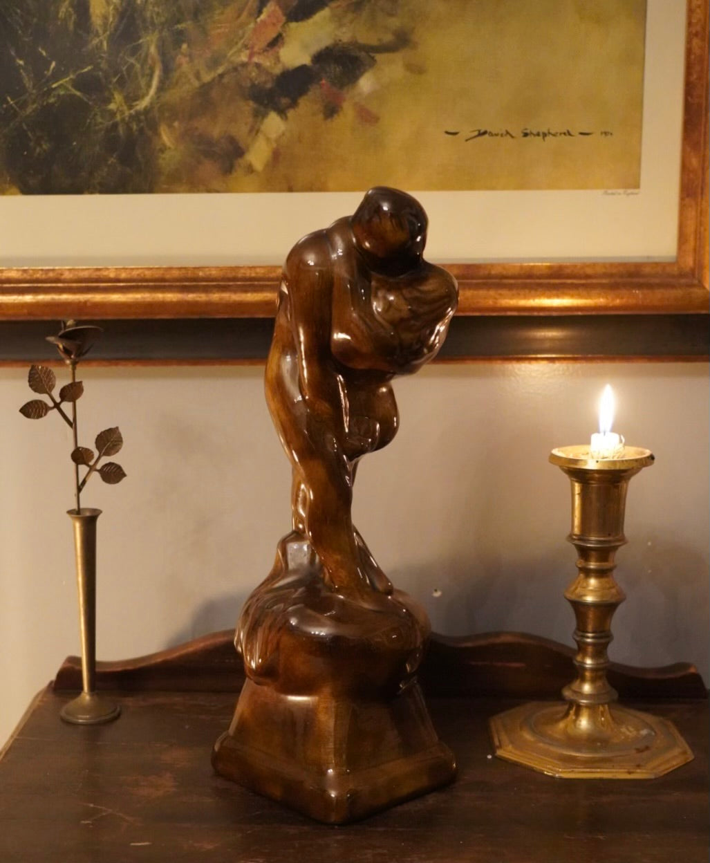 Abstract Lovers Sculpture - 12” Tall,Vintage Modernist Form