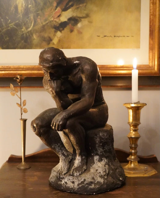 The Thinker” Inspired Sculpture - 11” Tall, Heavy Bronze-Style Finish