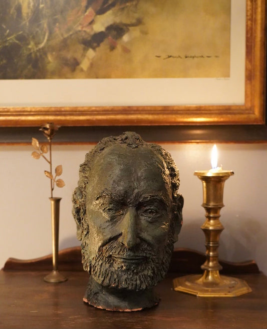 Expressive Bust of Bearded Man 9” Tall, Heavy Clay/Composite